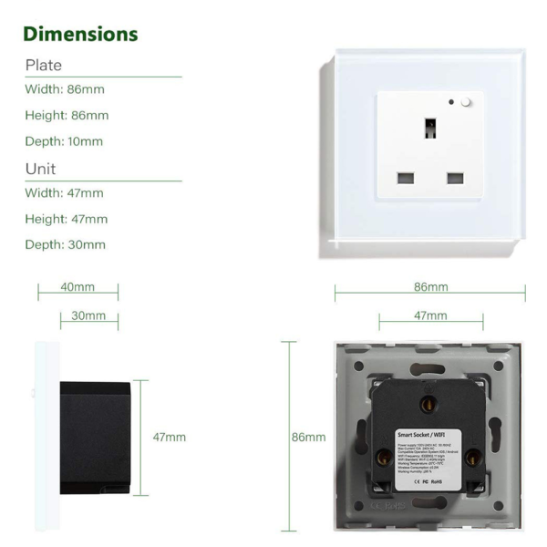 Lanka Smart Switch | Smart Wifi Wall Socket 16A ( With energy consumption meter)